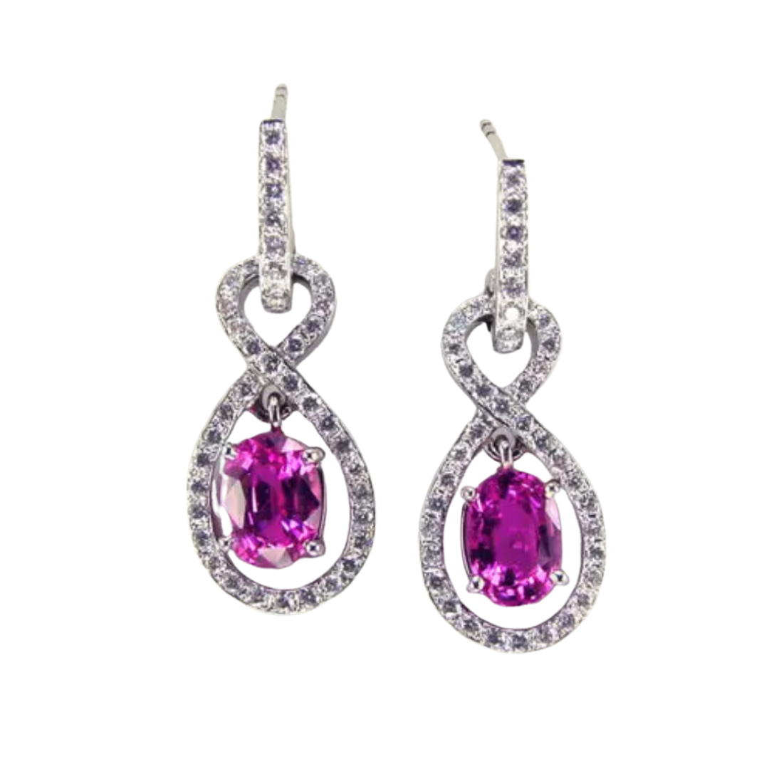 Classic Natural Pink Sapphire and Diamond Earrings