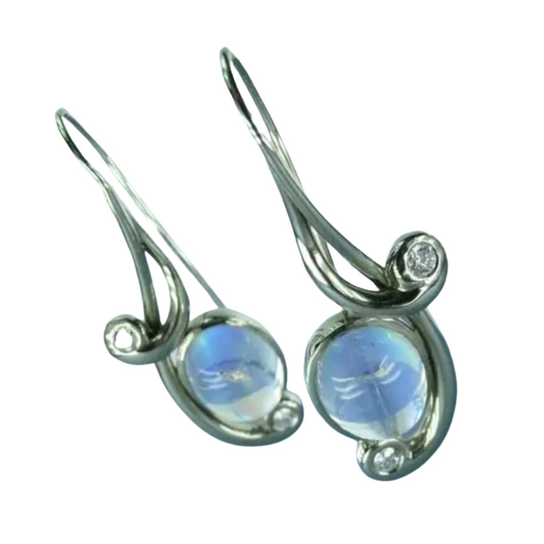 Rainbow Moonstone and Diamond Earrings