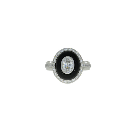 Diamond and Onyx Platinum Ring