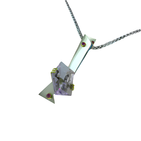 Custom Concave Cut Amethyst and Ruby Pendant