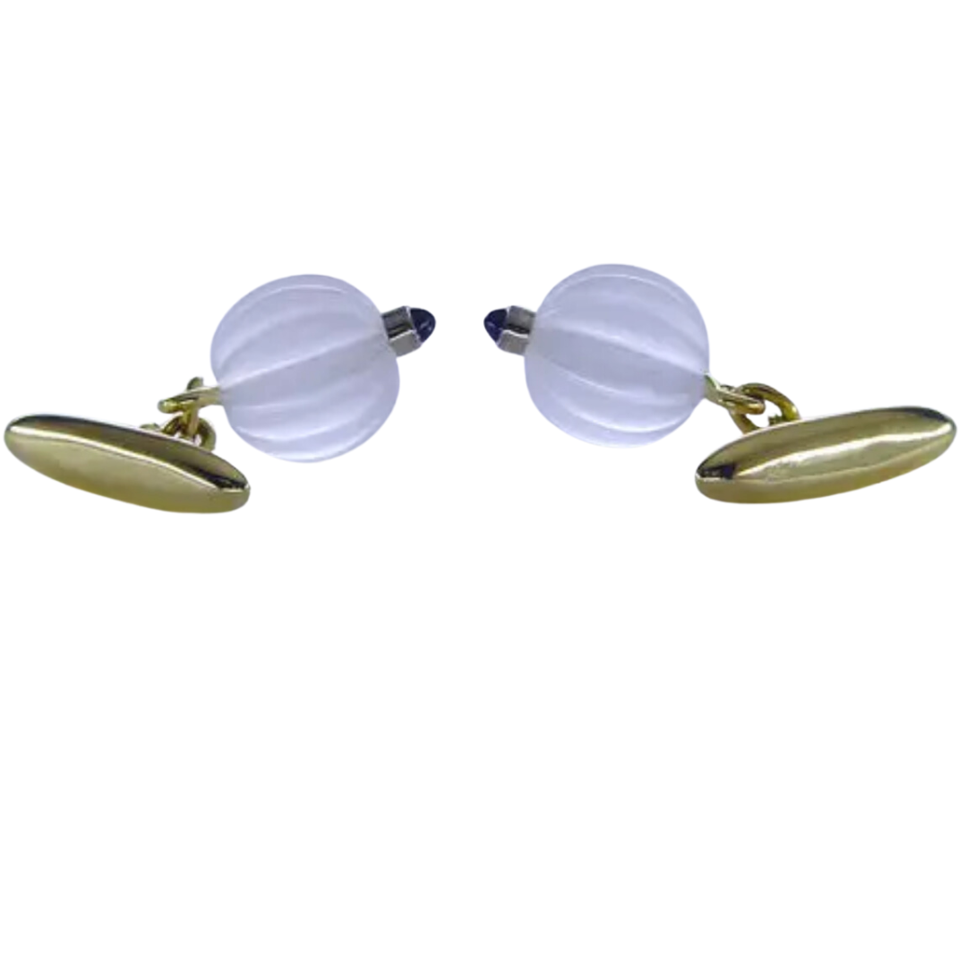Carved Rock Crystal and Cabochon Sapphire Cufflinks