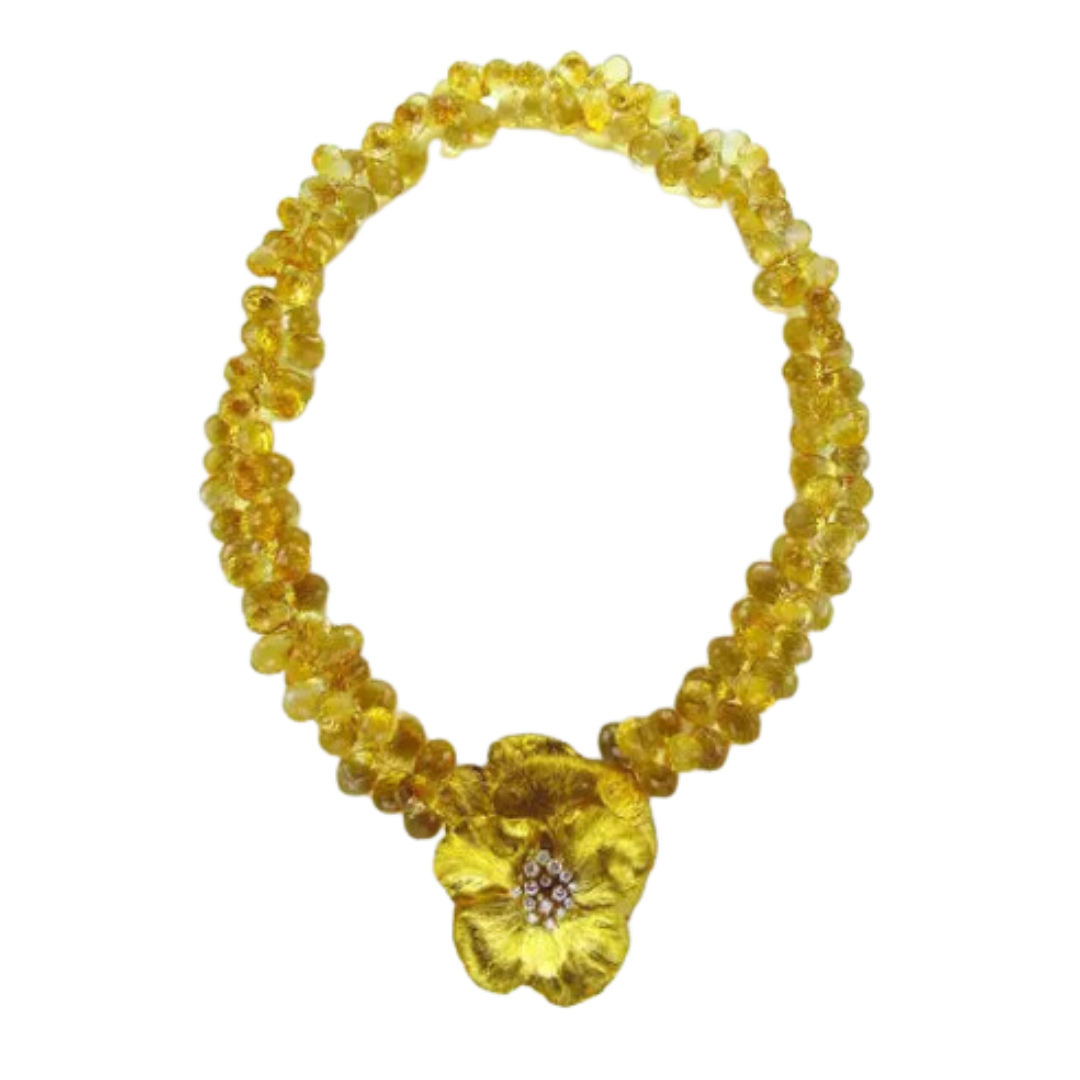 Gold Pansy and Citrine Collier