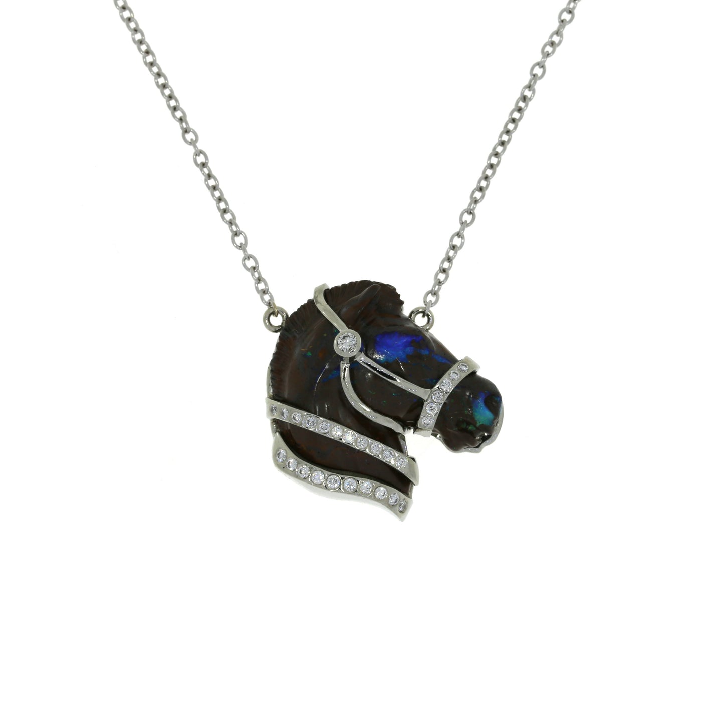 Carved Australian Boulder Opal Horse Pendant