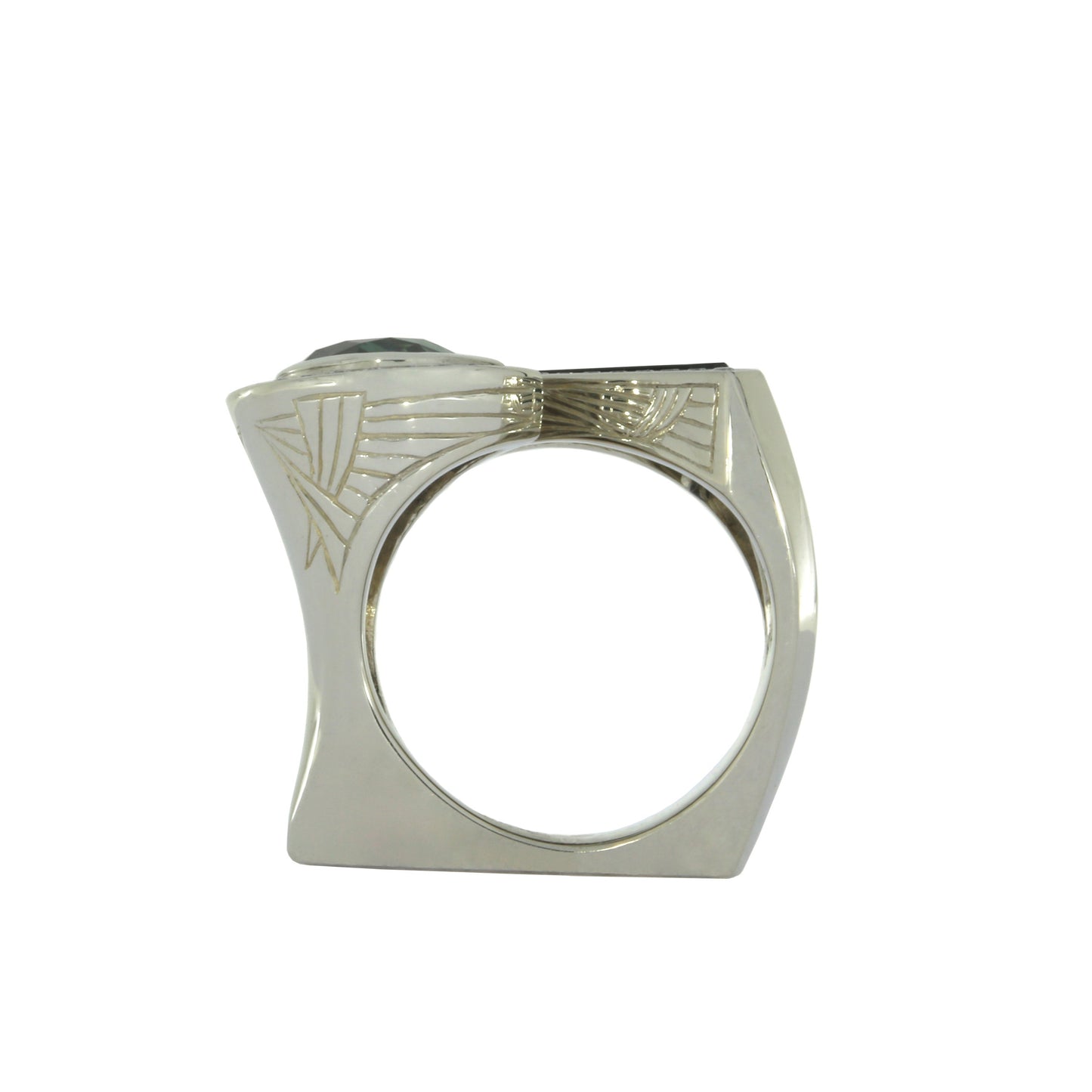 Modern Art Deco Half Moon Montana Sapphire Ring