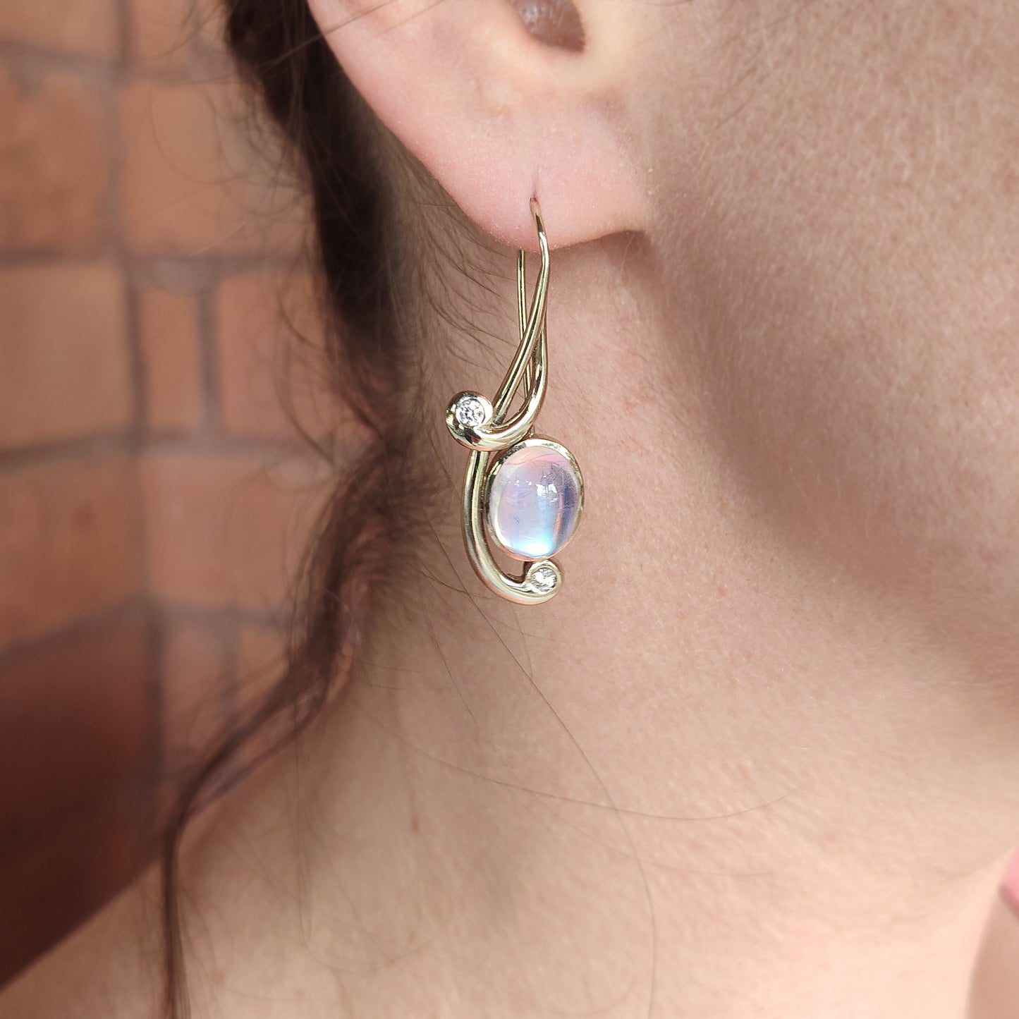 Rainbow Moonstone and Diamond Earrings