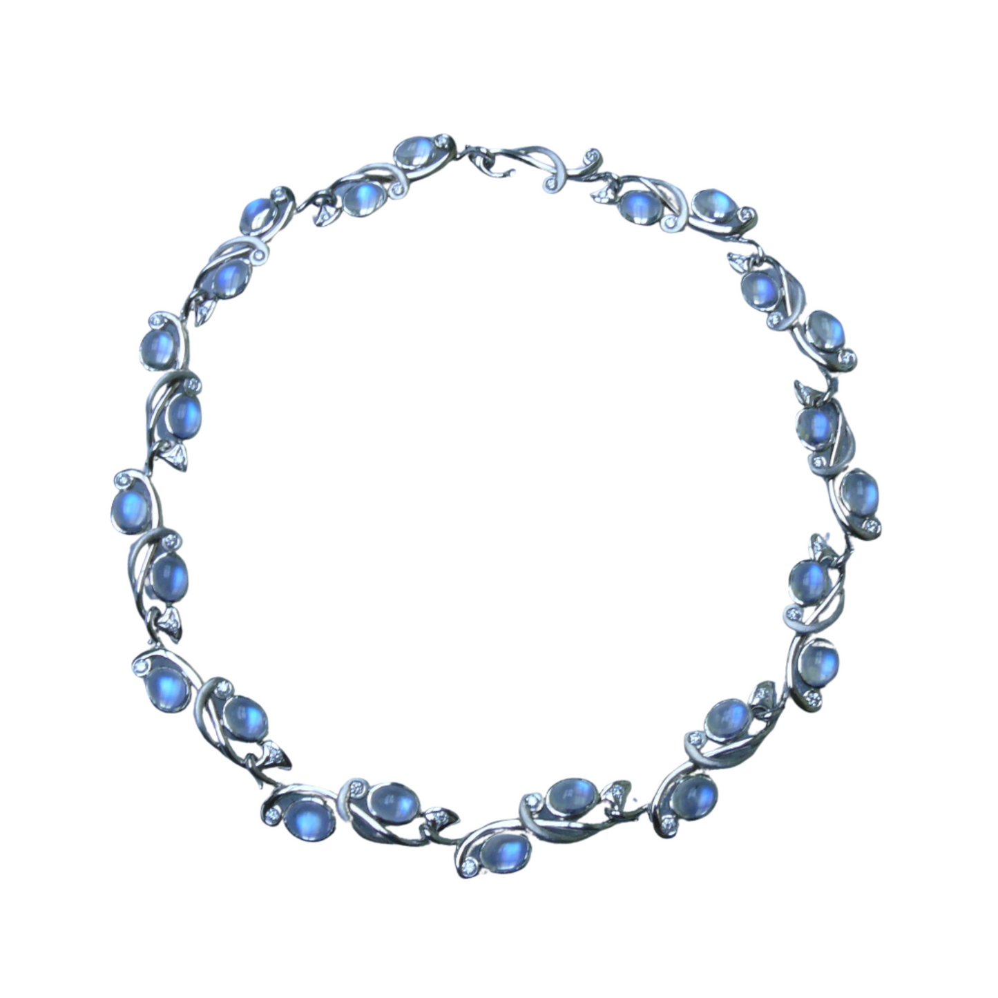 Collier Art Nouveau en pierre de lune et diamants