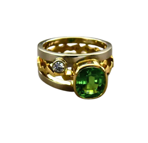 Green Zircon and Diamond Ring