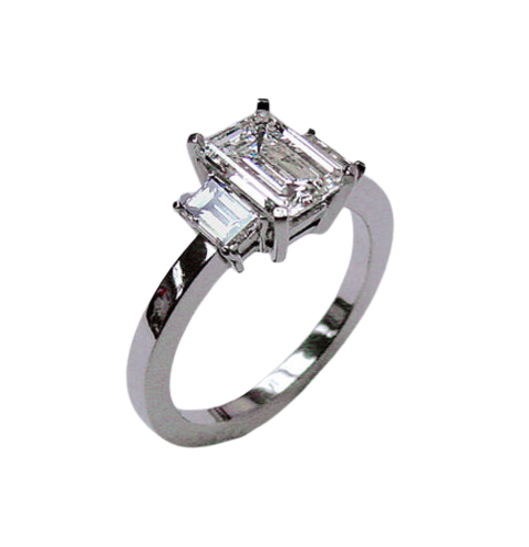 Three Stone Emerald Cut Diamond Ring