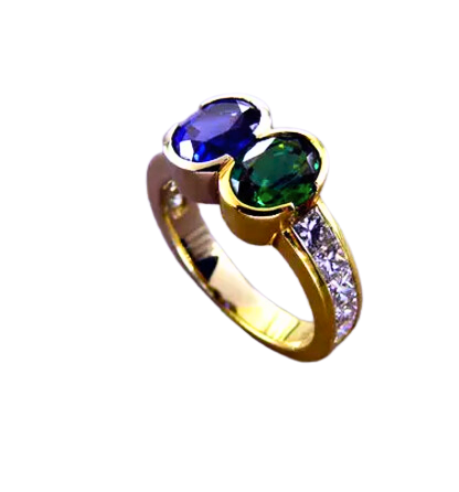 Toi et Moi Sapphire and Garnet Ring