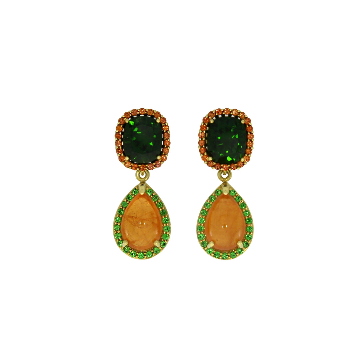 Spessartite Chrome Diopside Opposites Drop Earrings