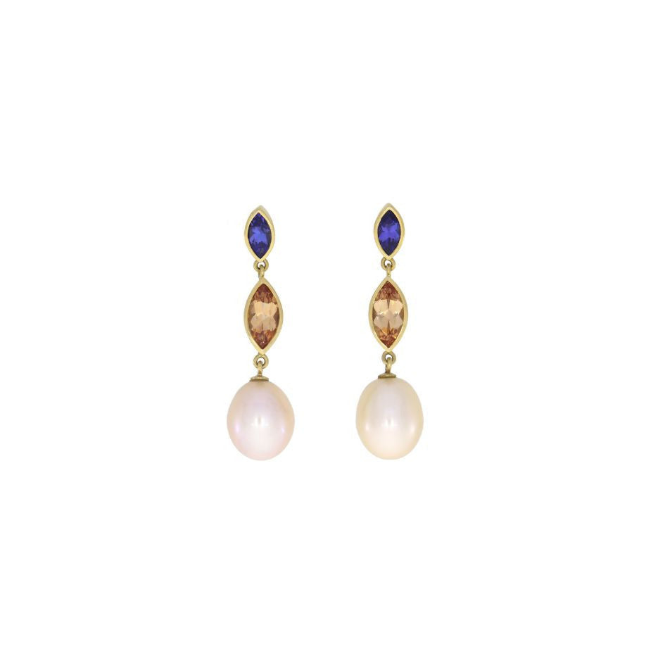 Tanzanite Hessonite Pearl Earrings