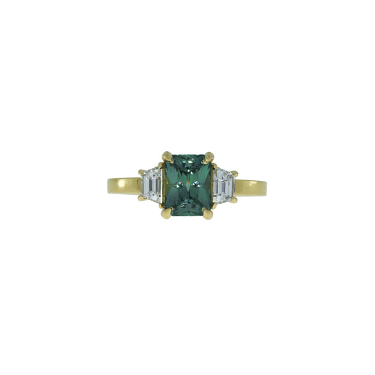 Teal Sapphire Trapezoid Diamond Engagement