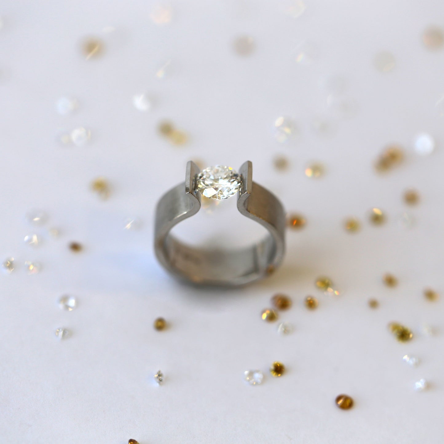 Platinum Tension Set Diamond Ring