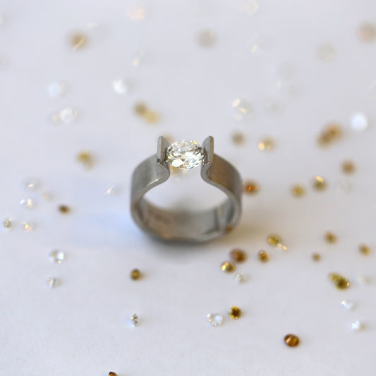 Platinum Tension Set Diamond Ring