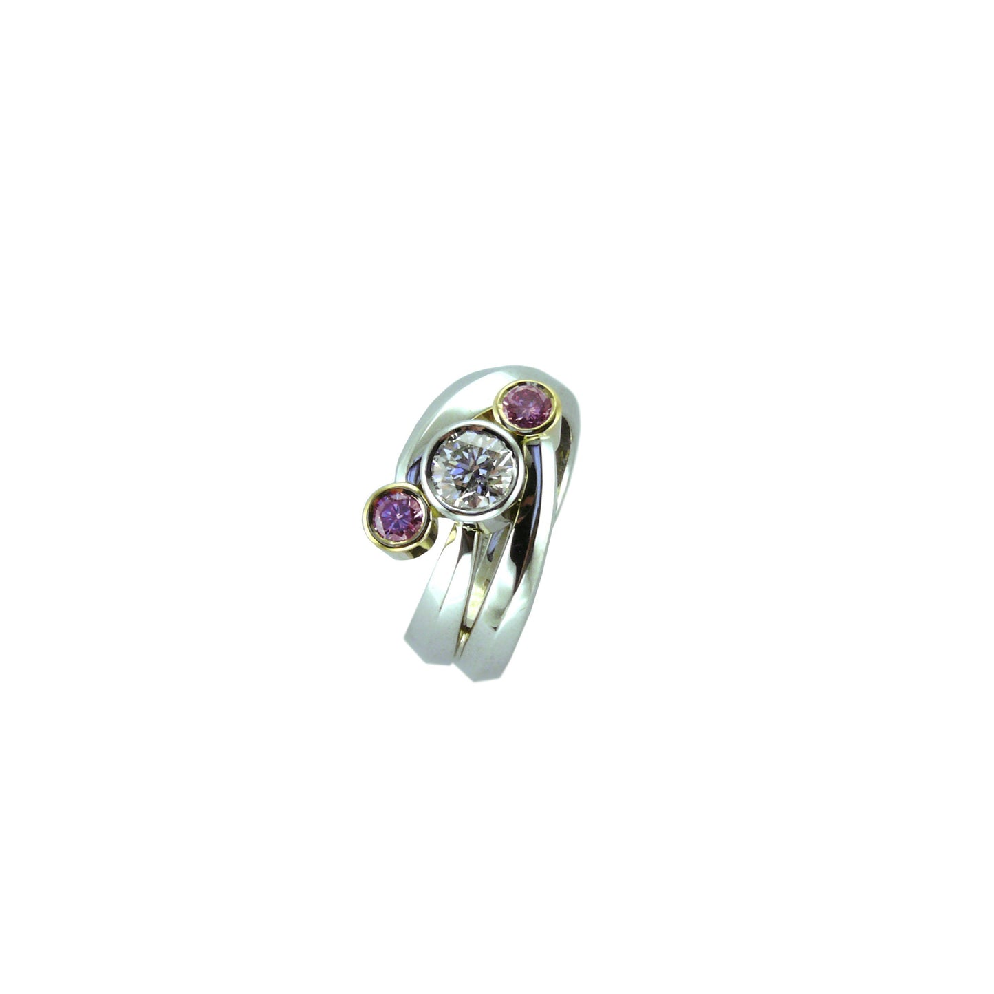 Three Stone White and Pink Diamond Ring