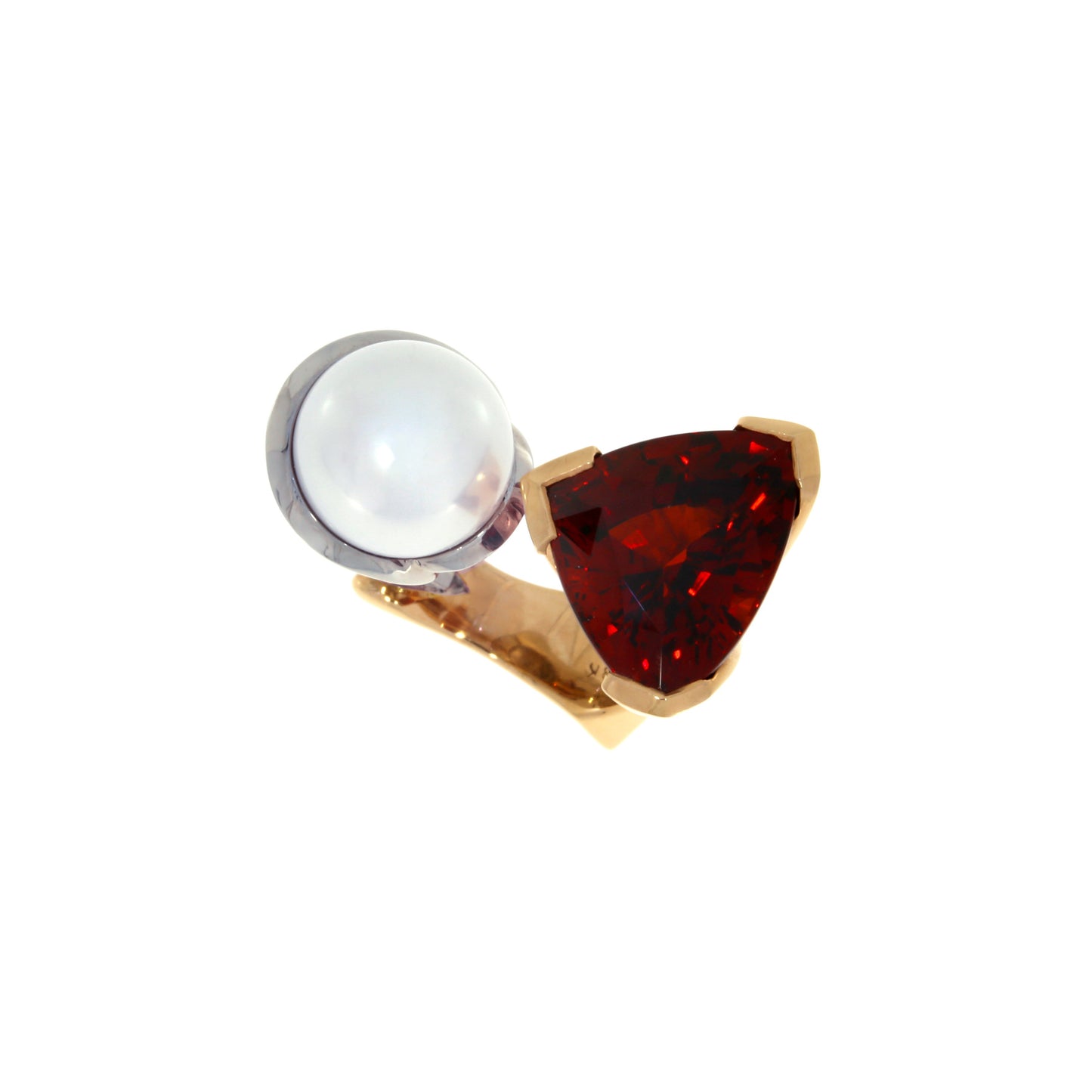 Toi et Moi Pearl and Garnet Ring