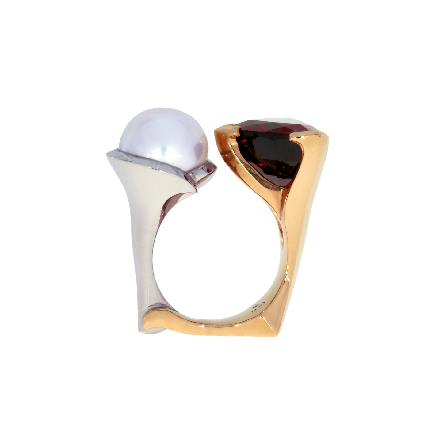 Toi et Moi Pearl and Garnet Ring