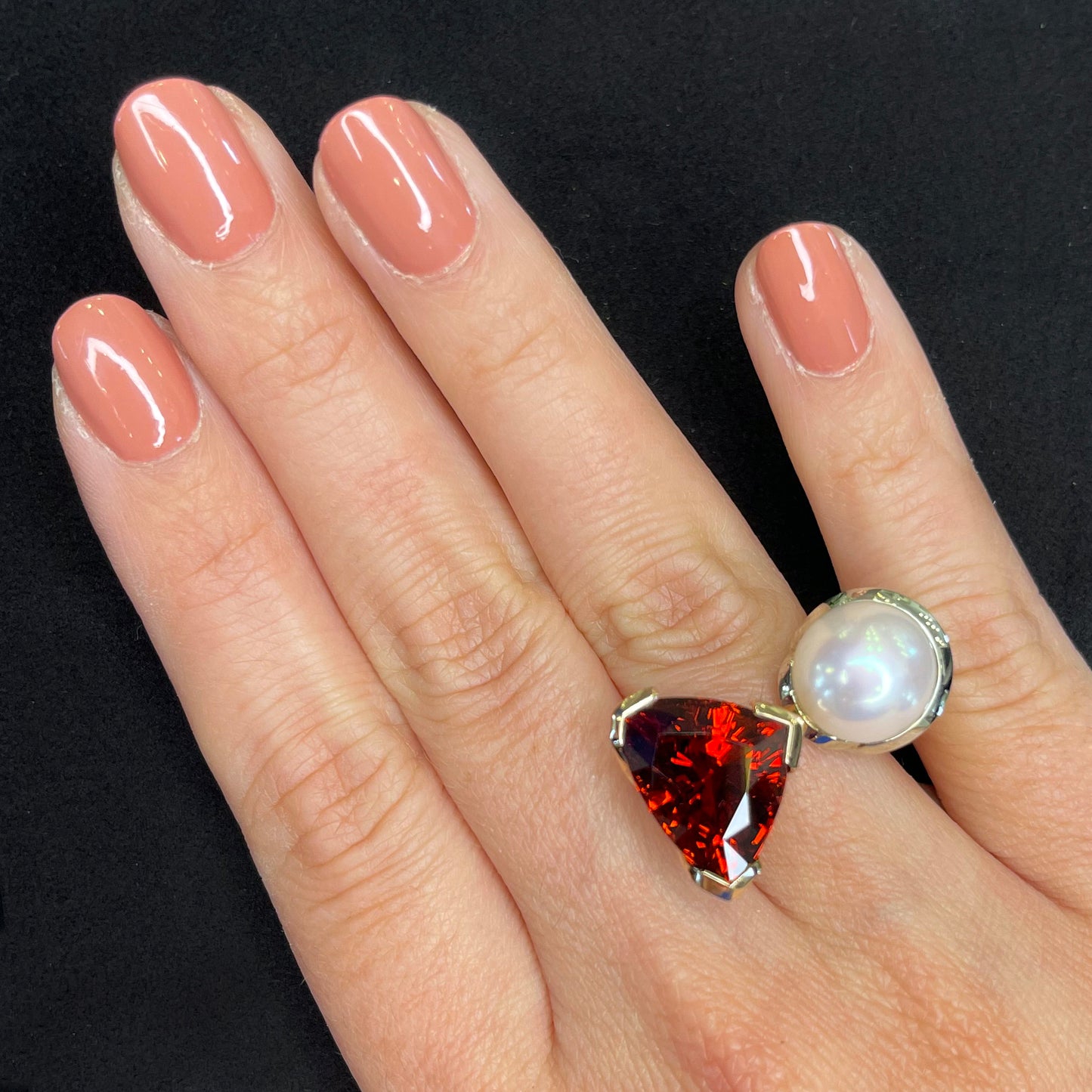 Toi et Moi Pearl and Garnet Ring