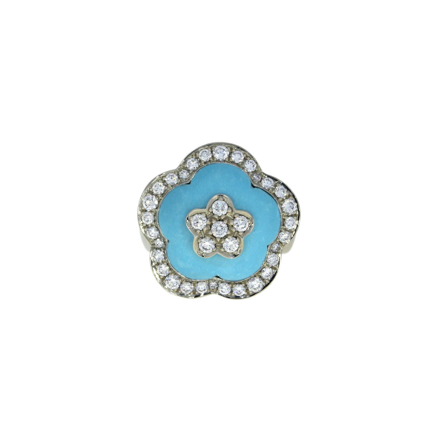 Turquoise and Diamond Flower Ring