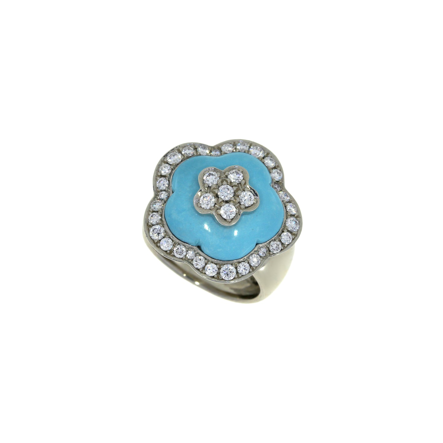 Turquoise and Diamond Flower Ring