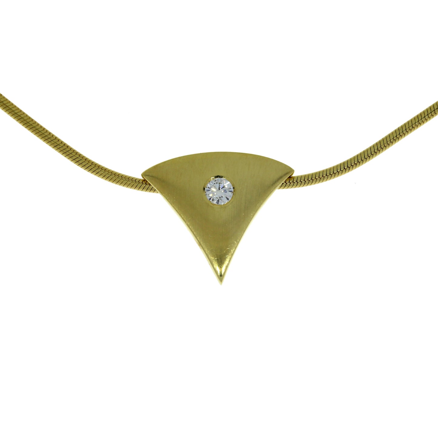 Yellow Gold Brushed Rounded Triangle Pendant with Diamond