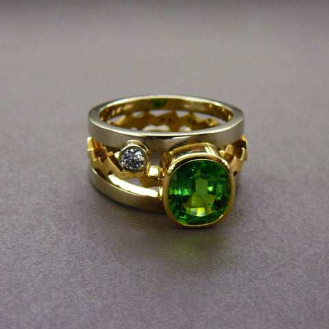 Green Zircon and Diamond Ring