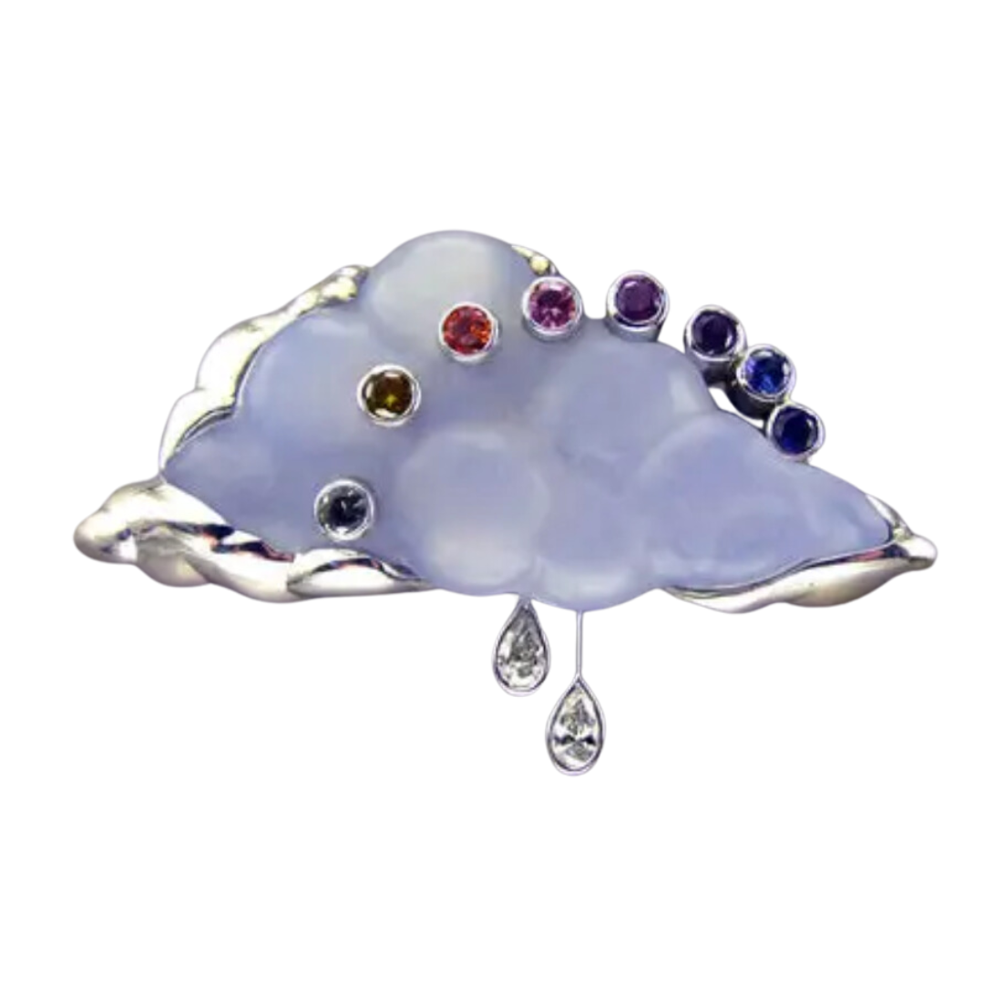 Broche arc-en-ciel en calcédoine et saphir