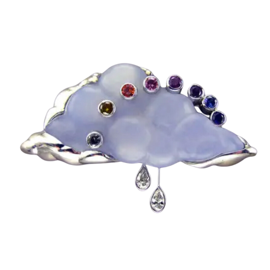 Broche arc-en-ciel en calcédoine et saphir