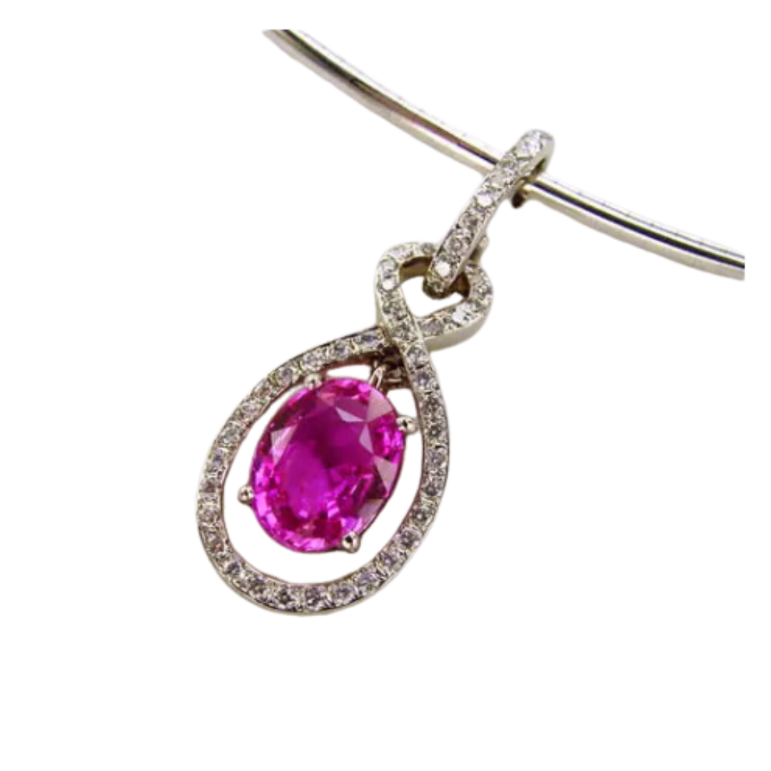 Pendentif classique en saphir rose naturel et diamant
