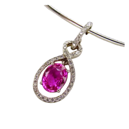 Pendentif classique en saphir rose naturel et diamant