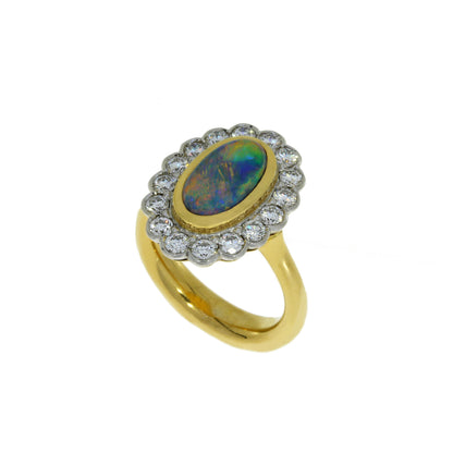 Black Opal and Diamond Ring
