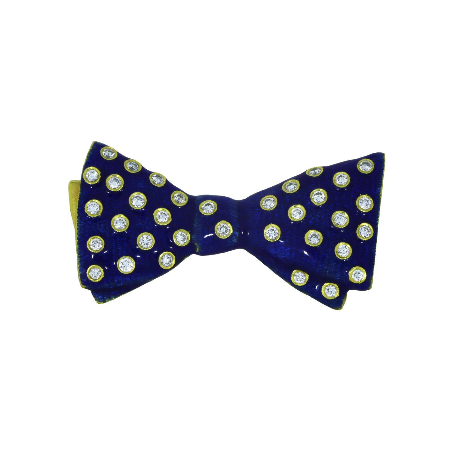 Broche nœud papillon en émail bleu et diamants