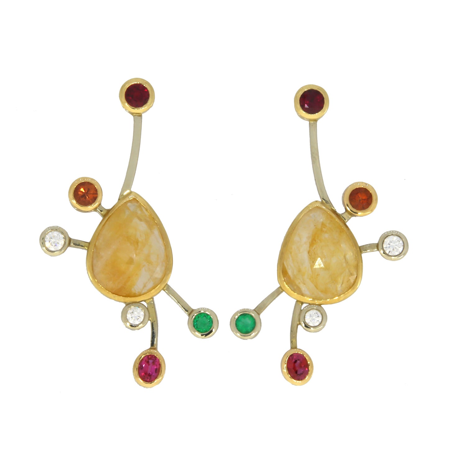 Boucles d'oreilles en saphir et pierres précieuses colorées inspirées de Calder