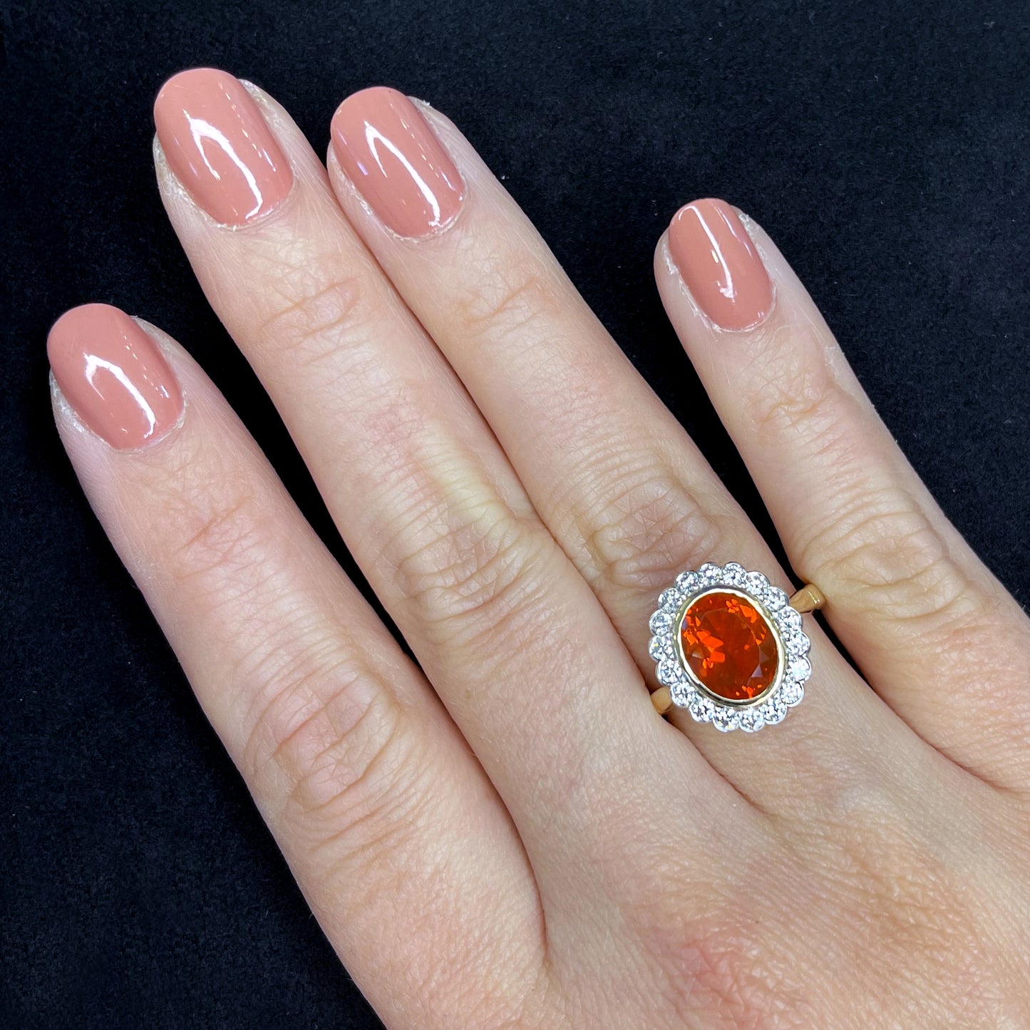 Bague Opale de Feu et Diamant