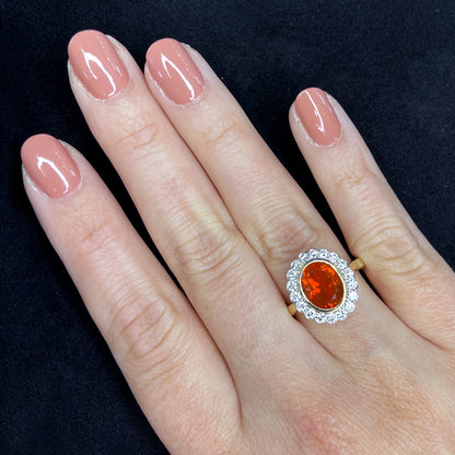 Bague Opale de Feu et Diamant