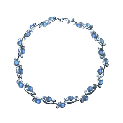 Collier Art Nouveau en pierre de lune et diamants