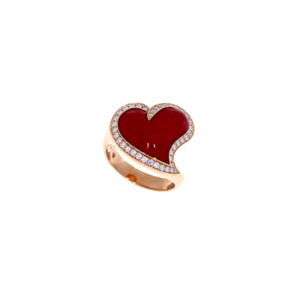 Bague coeur en émail et diamants