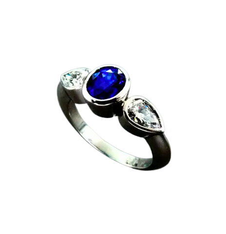 Sapphire and Diamond Three Stone Ring