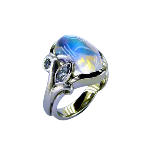 Rainbow Moonstone and Diamond Ring