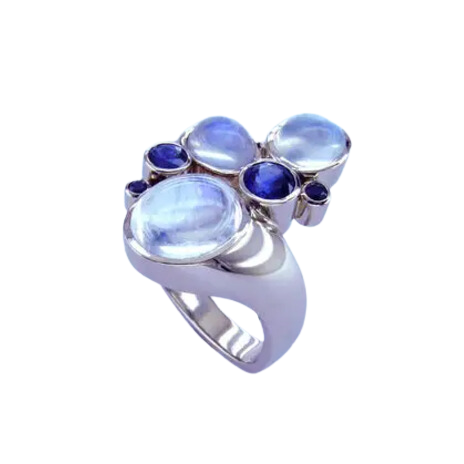Moonstone and Sapphire Bubble Ring