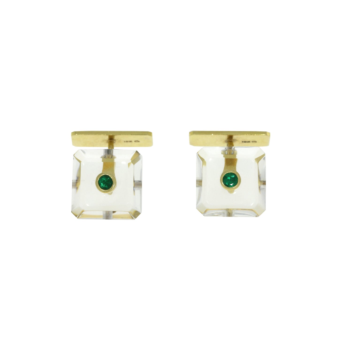 Boutons de manchette en cristal de roche et émeraude