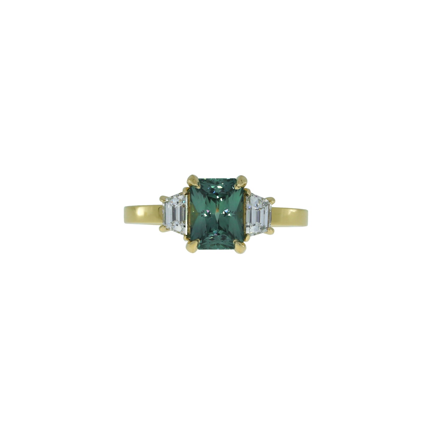 Bague de fiançailles en saphir bleu sarcelle et diamant trapézoïdal