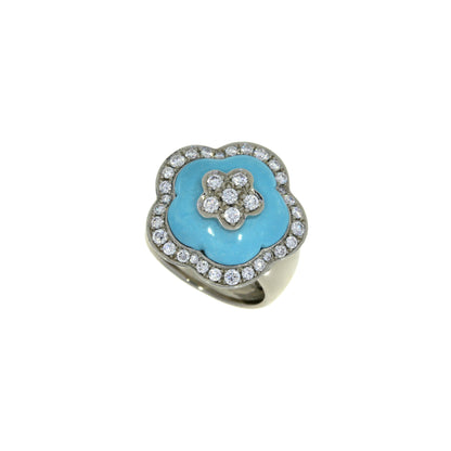 Turquoise and Diamond Flower Ring