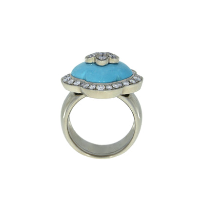 Turquoise and Diamond Flower Ring
