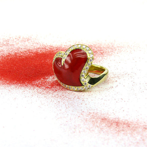 French Enamel and Diamond Heart Ring