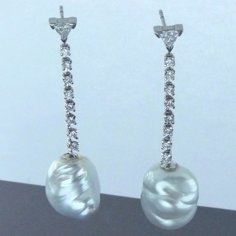 Natural South Sea Australian White Pearl Drop Earrings
