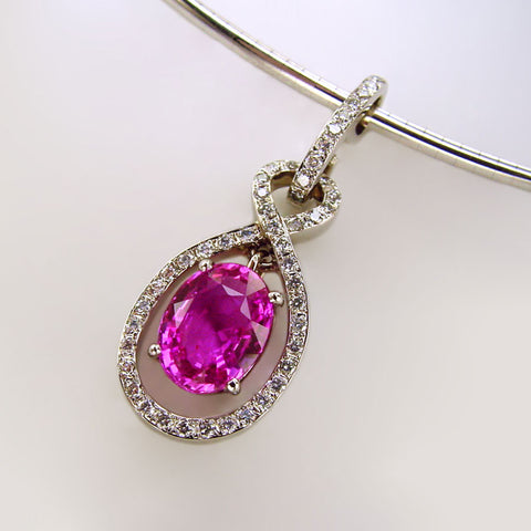 Classic Natural Pink Sapphire and Diamond Pendant