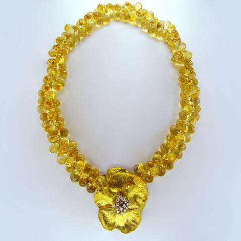 Gold Pansy and Citrine Collier